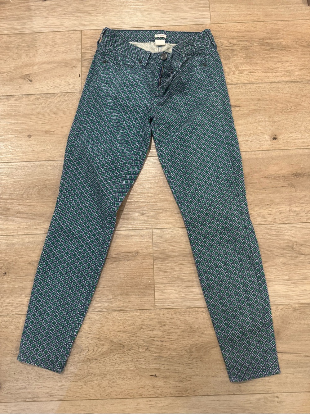 Womens Diamond Printed pants J.CREW size 25 ankle toothpick Stretch
